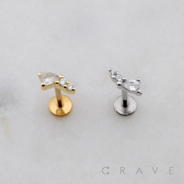 TEARDROP CZ COMET CRESCENT THREADLESS (PUSH IN) 316L SURGICAL STEEL LABRET SET